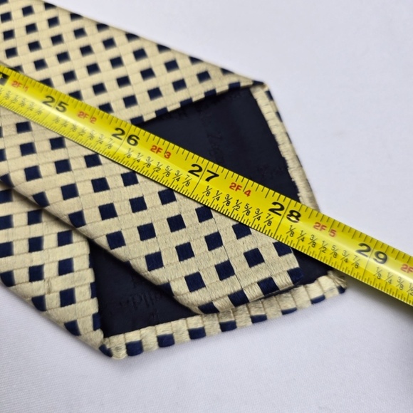 Ermenegildo Zegna- Silk Diamond Basketweave Tie - Navy Blue / Muted Gold - Picture 10 of 10